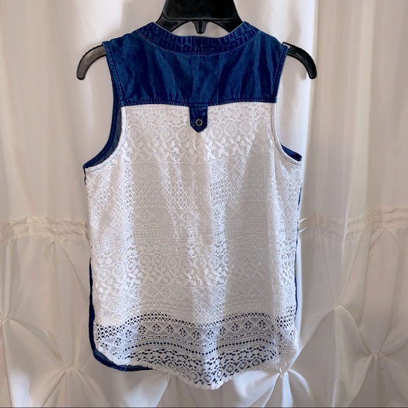 Copper Key Other - COPPER KEY Denim Chambray Top Shirt Lace Back L